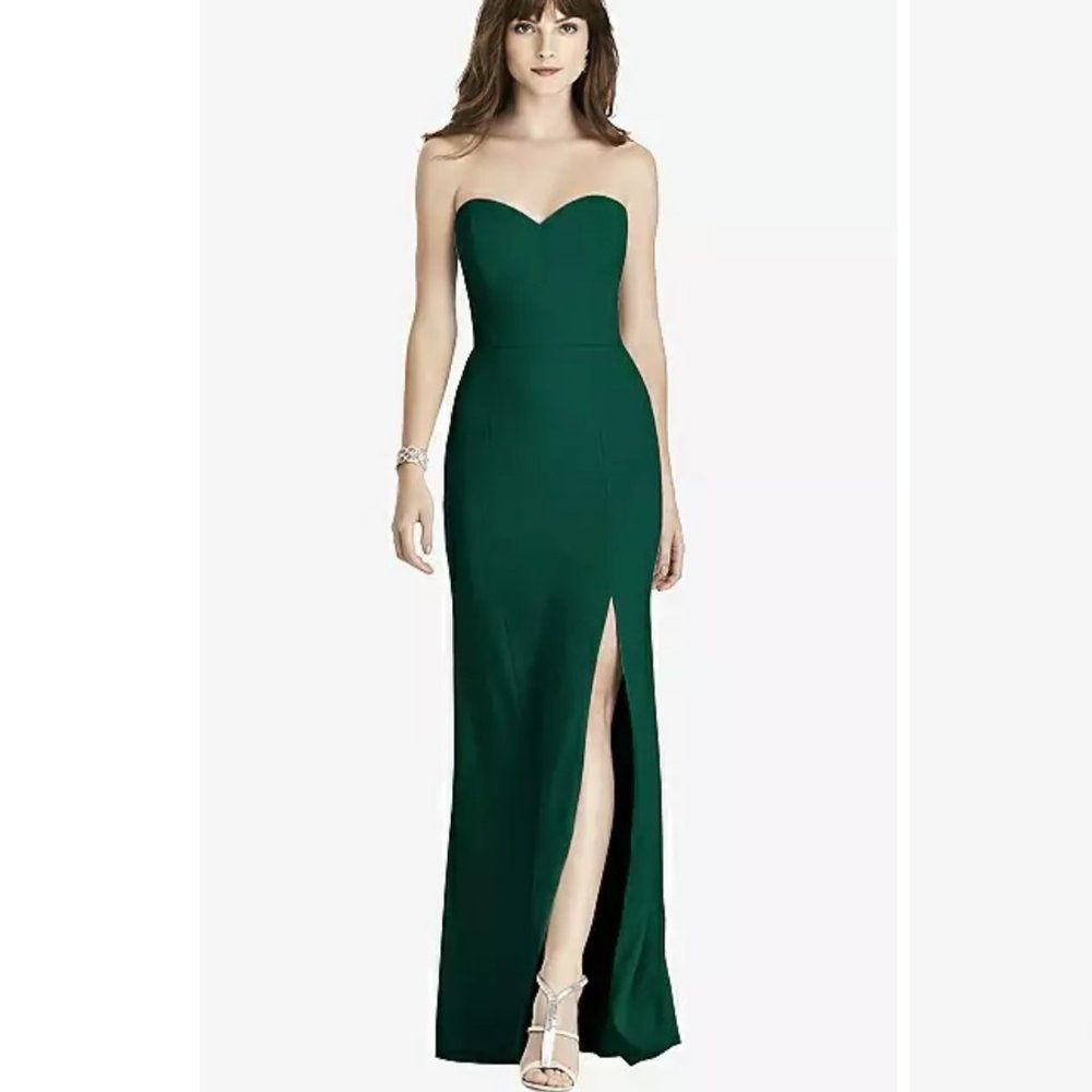 After Six Strapless Crepe Trumpet Gown with Front Slit in Hunter Green